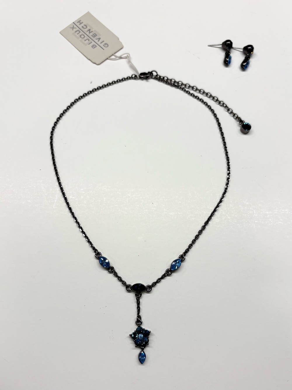 Givenchy Vintage Necklace and Earrings Set with Blue Crystal Pendant NWT